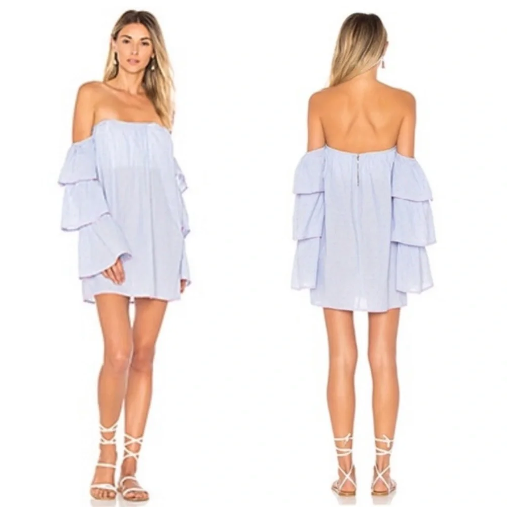 REVOLVE Lovers + Friends Ronita Strapless Ruffle Long Sleeve Mini Dress | Size S - Picture 3 of 7